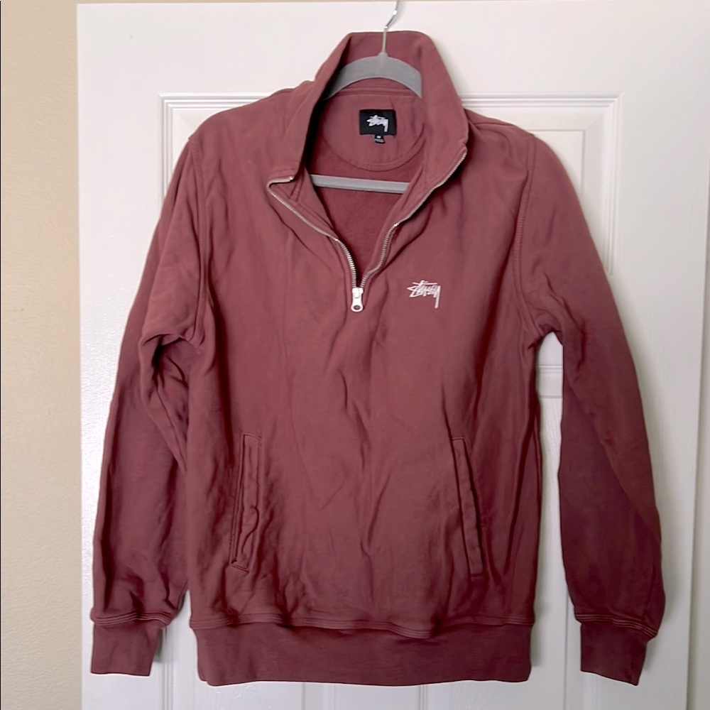 Stussy logo half zip Sweater, size medium
